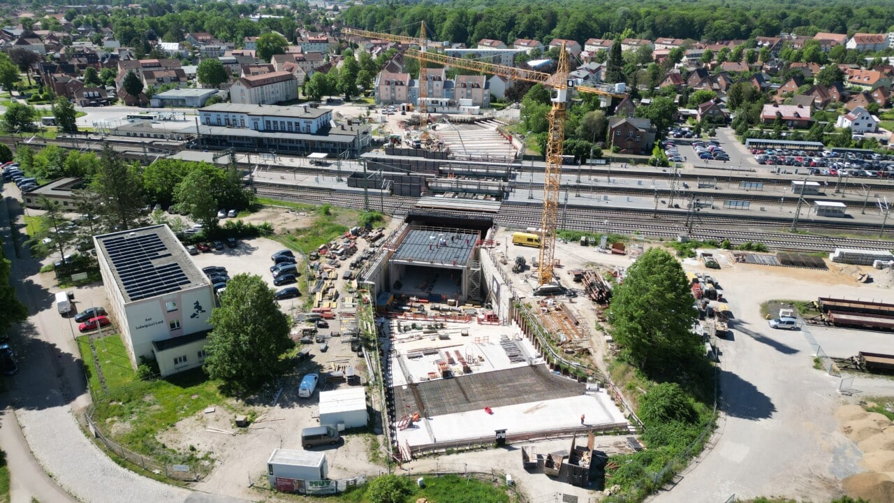 Baustelle am Bahnhof Ludwigslust, Stand Mai 2024